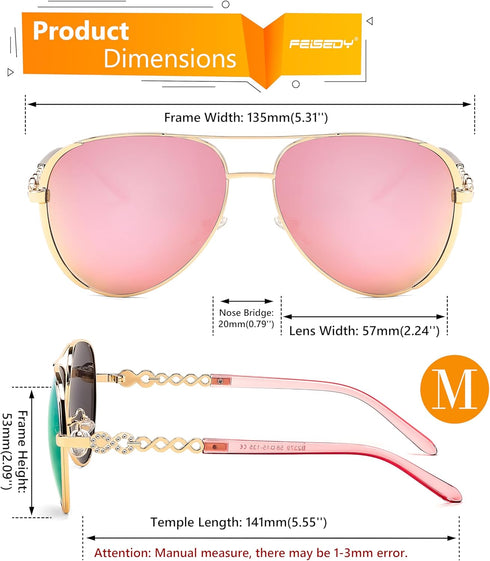 FEISEDY Retro Polarized Pilot Sunglasses for Women 70s Vintage Trendy Shades B4147...