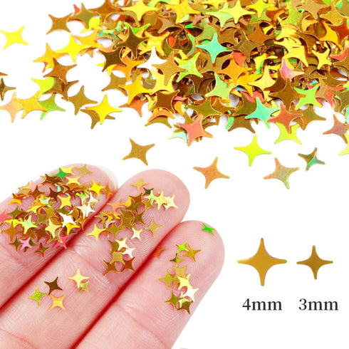 Four-Pointed Star Nail Art Glitter Sequins, 1Pack 3D Holographic Nail Art Glitter Flakes Laser Gold Thin Nail Art Sequins Star Acrylic Nails Suppl...