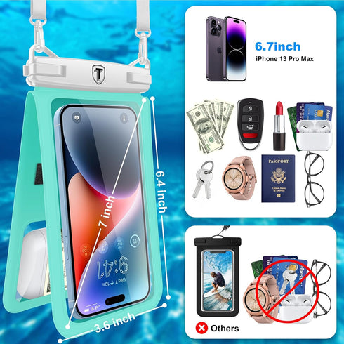 Double Space Waterproof Phone Pouch Case Compatible for Samsung Galaxy S23 S22 S21 S20 S10 Note 20/10/9 up to 7", Cellphone Case Dry Bag Vacation ...