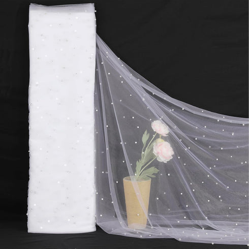 White Pearl Tulle Fabric 3 Yard Sheer Mesh Fabric Bridal Veil Wedding Table Decorations for Wedding Sweetheart Sewing DIY Crafts Gowns Crafts...
