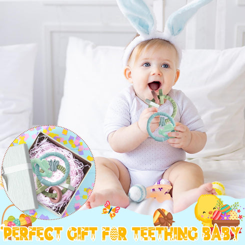 Baby Silicone Teething Toys - 2Pcs Chick and Butterfly Teething Ring Teether Toys Baby Soft Teethers Toddler Teething Chew Toys Keepsake Baby Gift...