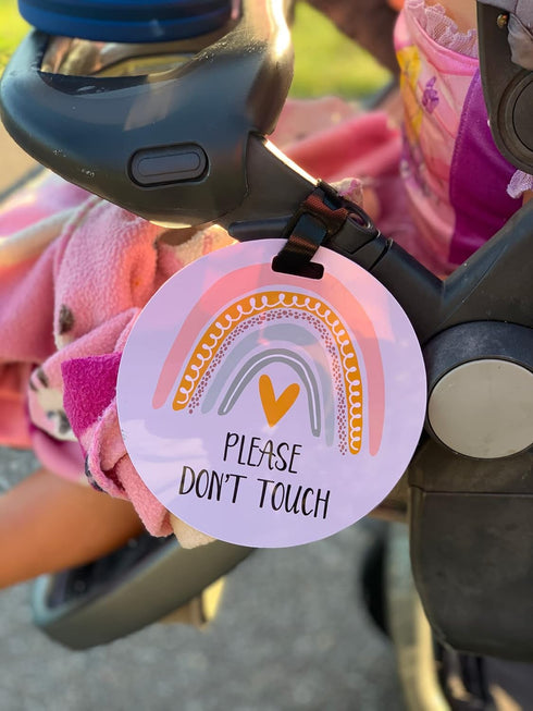 THREE LITTLE TOTS – Rainbow Stop No Touching Baby Car Seat Sign or Stroller Tag - CPSIA Safety Tested...