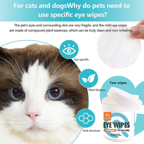 Pet Wipes for Cats & Dogs, Grooming Wipes for Eyes, Paws, Ears, Nose, Unscented Soft Pet Tear Stain Remover Wipes 300 Pads...