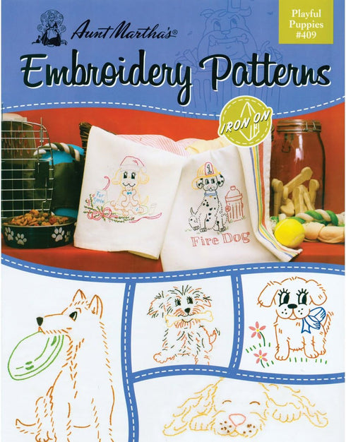 Aunt Martha's Playful Puppies Embroidery Transfer Pattern Book Kit...