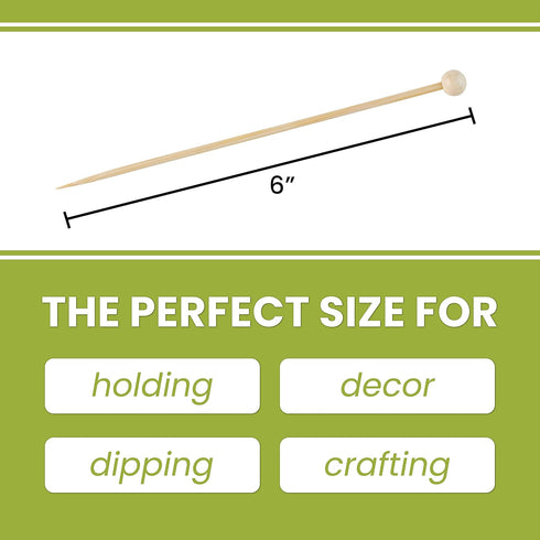 Plasticpro Cocktail Picks Bamboo Toothpicks with Ball End for Cocktails, Appetizers, Fruits, Dessert, 6 inches Pack of 200...