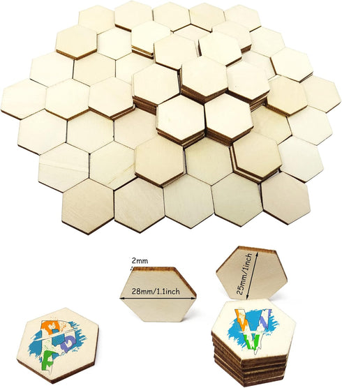 Honbay 100PCS 25mm/1Inch Hexagon Unfinished Craft Wood...
