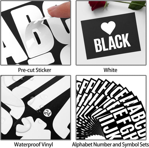 Vinyl Letter Stickers White Letter Number Stickers Kit 318 Pieces 24 Sheets 2 Inch Sticky Mailbox Number Stickers for Bulletin Board, Labeling, Si...