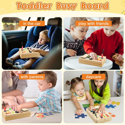 Montessori Busy Board Toddler Toys,Wooden Sensory Toys for Toddlers 1-3 with LED Light Up Buttons Baby Educational Toy Gifts for Kids 2-4 Fidget T...
