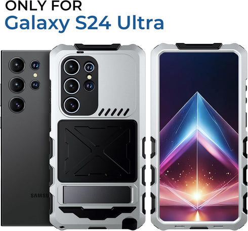 for Samsung Galaxy s24 Ultra Case Heavy Duty Metal Aluminium Bumper Built in Screen Protector Lens Military Grade Rubber Hard Durable Phone Cases ...
