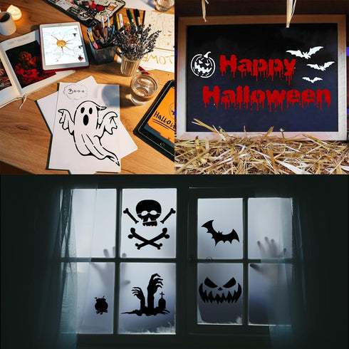 18 Pieces Halloween Stencils, Reusable Happy Halloween Ghost Bat Witch Pumpkin Stencils for Painting on Wood DIY Crafts Halloween Decorations (Sty...