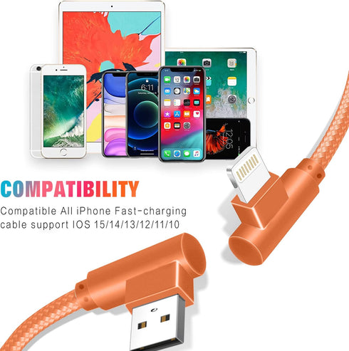 Lightning Charger, 3 Pack 6FT 90 Degree Charging Cable MFi Certified USB Lightning Cable Nylon Braided Fast Charging Cord Compatible for iPhone 14...