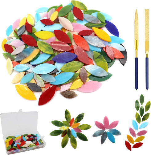 LITMIND 120 Pieces Mosaic Tiles, Precut Stained Glass Petal Leaves for Crafts, Mosaic Making Supplies Ceramic Tiles - Include 2Pcs Diamond Needle ...