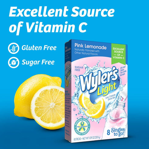 Wyler’s Light Pink Lemonade, Singles To Go, 8 Drink Sticks Per Box, 4 Boxes (32 Sticks Total)...