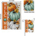 Welcome Fall Pumpkins Decorative Garden Flag, Autumn White Teal Pumpkin Farmhouse Yard Outside Decorations, Thanksgiving Seasonal Burlap Outdoor S...
