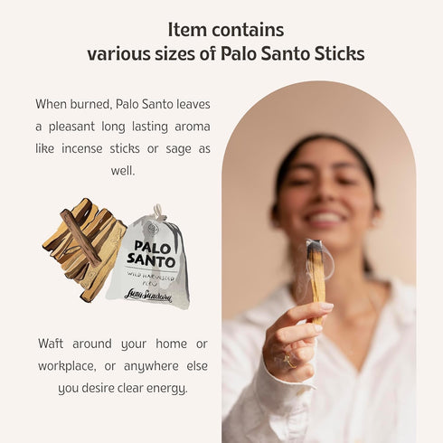 Luna Sundara Palo Santo Sticks from Peru Sustainably Wild Harvested Quality Hand Picked 100 Grams Authentic Smudge Sticks Includes a Reusable Draw...