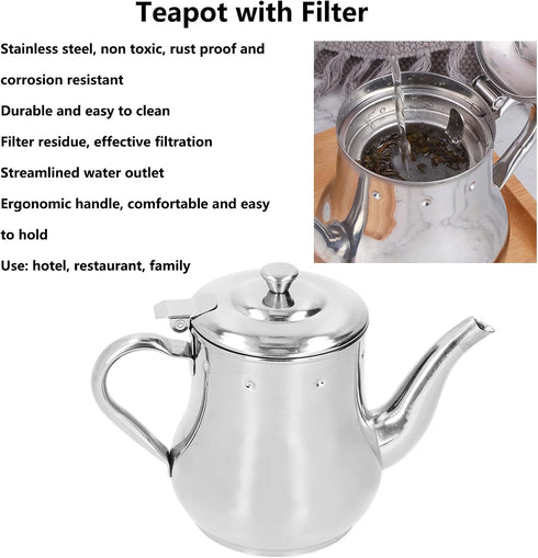 Teapot, 500 ML Stainless Steel Tea Pot Tea Kettle Cold Short Spout Pour with Removable Infuser Gooseneck Modern Teapot for Home Kitchen Hotel Rest...