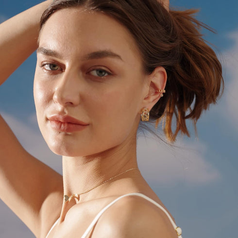 Mevecco Gold Chunky Hollow Huggie Hoop Earring 18K Gold Plated Dainty Thick Cute Hoop Earrings for Women Cubic Personalized Inlay Sleeper Handmade...