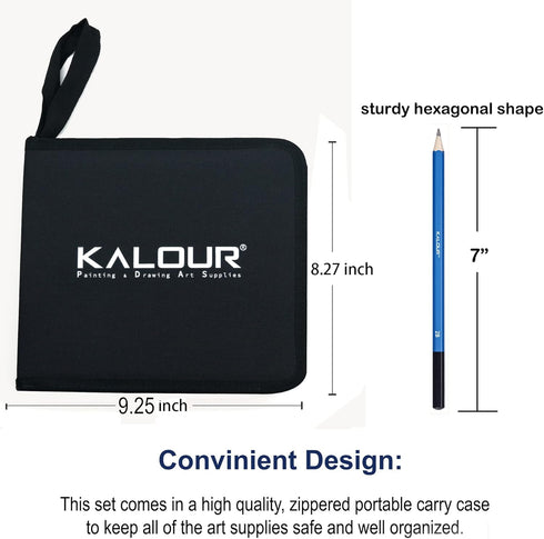 KALOUR 33 Pieces Pro Drawing Kit Sketching Pencils Set,Portable Zippered Travel Case-Charcoal Pencils, Sketch Pencils, Charcoal Stick,Sharpener,Er...