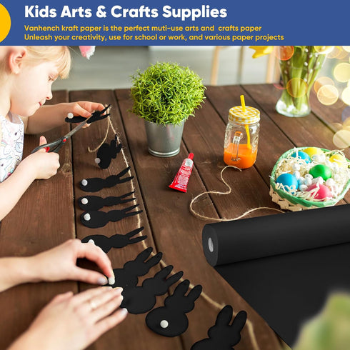 Black Wrapping Paper 15" x 390", Craft Kraft Paper Black Construction Paper, Poster Bulletin Board Paper Easel Painting Drawing Paper Roll Kids Ar...