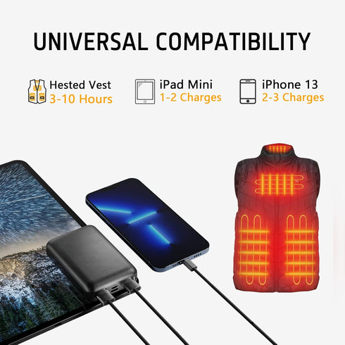 Heated Vest Battery Pack Power Bank 10000 mAh for Heated Jacket Heating Electric Vest Coat Hoodies for Man for Women...