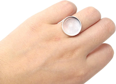 Honbay 20PCS 16mm Adjustable Finger Ring Blank Bases Round Finger Ring Trays (Silver)...