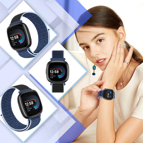 Sport Loop Compatible with Fitbit Versa 4 Fitbit Sense 2 Fitbit Versa 3 Fitbit Sense for Women Men,Soft Nylon Adjustable Breathable Replacement Wr...