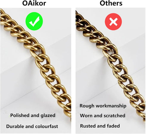 OAikor Antique Gold Purse Chain Strap,Metal Flat Chunky Crossbody Chain Strap Replacement,Compatible with Nolita 19/Tabby 26/Georgie 27 and More c...