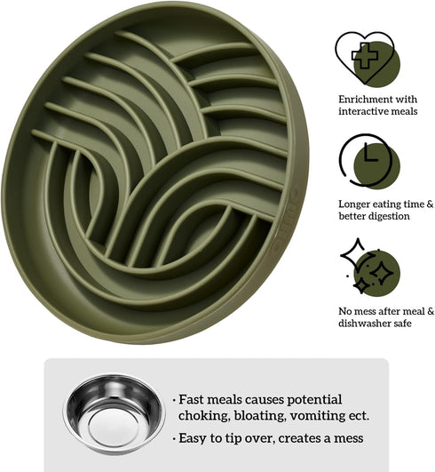 Slow Feeder Dog Bowls(Tree Life, Camo Green) Enrichment Soft Silicone Food Safe Feeding Bowl Non Slip Suction Cup for All Breed Pet, Cat Slow Down...