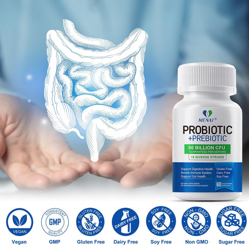 Probiotics 50 Billion CFU, 18 Strains + Prebiotics - Supports Digestive, Immune & Gut Health, Relief for Occasional Diarrhea, Gas & Bloating - Dai...