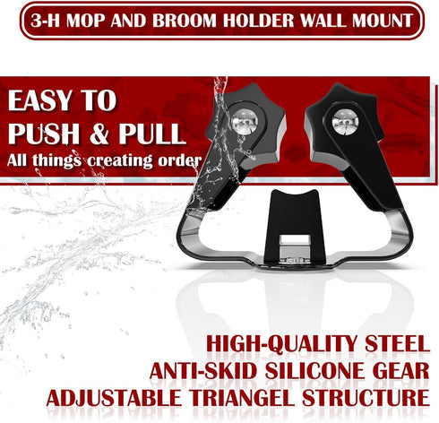 3-H Mop and Broom Holder Wall Mount, Broom Holder Wall Mount 6 Pack, Broom Holder for Garage Garden Shed Storage System Laundry Room Home Kitchen ...
