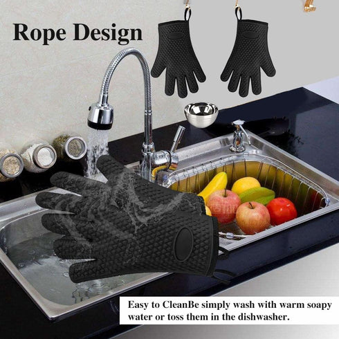 Silicone Cooking Gloves,Oven Mitts for Grilling,BBQ Mitt, Kitchen - Safe Handling of Pots and Pans, Extreme Heat Resistant BBQ, Internal Protectiv...