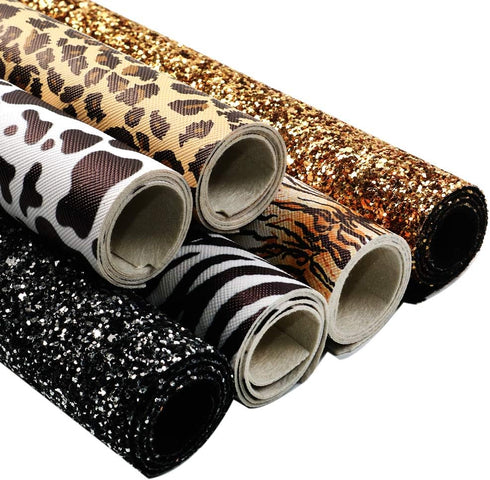 David angie Leopard Cow Animal Pattern Faux Leather Sheet Synthetic Leather Sheet 6Pcs 7.7" x 12.9" (20 cm x 33 cm) for DIY Projects (Assorted)...