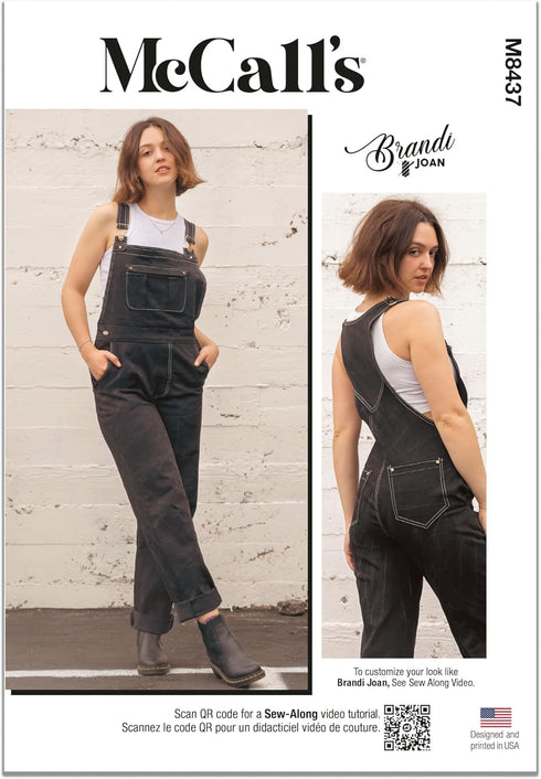 McCall's Misses Floor Length Overalls Sewing Pattern Kit by Brandi Joan, Design Code M8437, 16-18-20-22-24, Multicolor...
