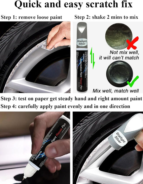 SYOAUTO Stiletto Gray Rim Touch Up Paint For Tesla Model 3 18" Aero Wheel Touch Up Paint Pen Tip and Brush 2 in 1 Rim Scratch Repair Wheel Curb Ra...