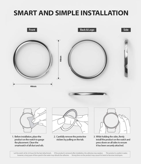 Ringke Bezel Styling Cover for Galaxy Watch Active 2 (44mm Only) Case Bezel Ring Adhesive Accessory - Glossy Silver (GW-A2-44-01)...