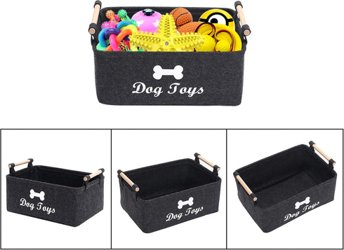 Geyecete Dog Toys Storage Bins - with Wooden Handle, Collapsible Pet Supplies Storage Basket Pet supplies storage Basket/Bin Kids Toy Chest Storag...