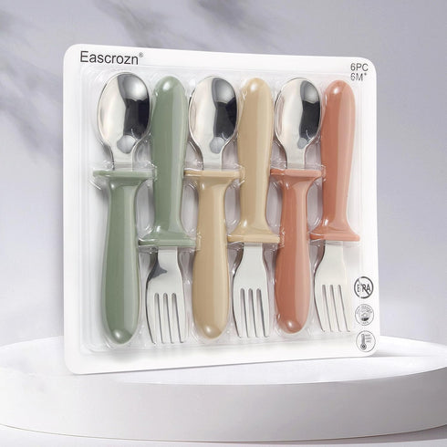 6 Pack Toddler Utensils, kids Silverware with Silicone Handle, 18/8 Stainless Steel Children Safe Spoons and Forks Set Baby Feeding Essentials, Di...