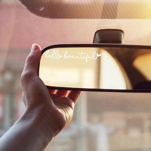 Hello Beautiful Rearview Mirror Decal Self Adhesive Vinyl Car Window Stickers White Decoration Accessories Gifts for Women Teen Girls...