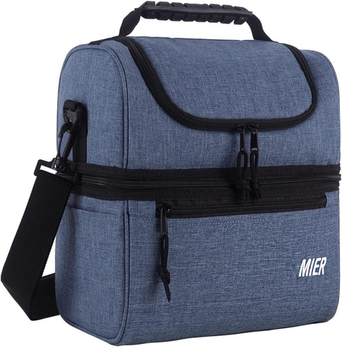 MIER 2 Compartment Lunch Bag for Men Women, Leakproof Insulated Cooler Bag for Work, Bluesteel, Medium...