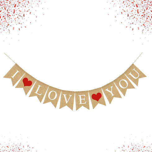 KatchOn, Burlap I Love You Banner - 10 Feet, No DIY | Love Banner for Valentines Day Decorations | Gold I Love You Sign for Valentines Day Decor |...