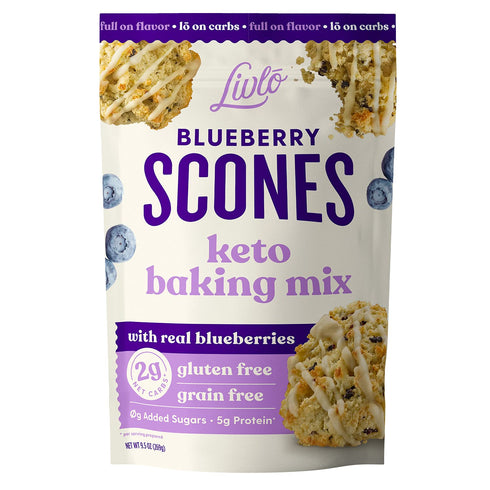 Livlo Blueberry Scone Keto Baking Mix - Low Carb Snack - 2g Net Carbs - Fast, Easy and Delicious Keto Friendly Food - 10 Servings...