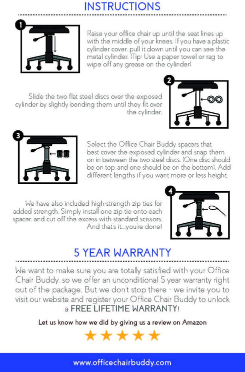 Office Chair Buddy XL - Fix Your Sinking Office Chair in Minutes - Up to 8 Inches of Height Settings - No Tools Needed, Black...