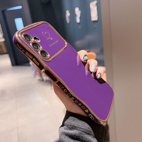 MINSCOSE for Samsung Galaxy A14 5G Phone Case,Luxury Cute Curly Wave Frame with Love Heart Plating Pattern,Raised Full Camera Lens Protection Cove...