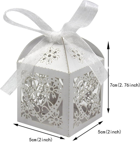 KPOSIYA 70 Pack Love Heart Laser Cut Wedding Party Favor Box Candy Bag Chocolate Gift Boxes Bridal Birthday Shower Bomboniere with Ribbons...