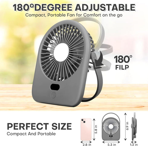 Nezylaf Portable Desk Fan with LED Light, Rechargeable 2000mAh Battery Operated Personal Fan, 180° Tilt Adjustable Small Silent Table Travel Fan, ...