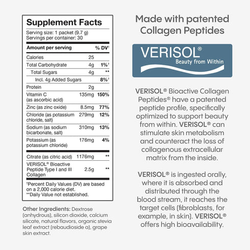 Hydralyte Verisol Collagen Packets with Electrolytes, Hydration Packets with Collagen for Women and Men, Electrolytes Powder with Collagen for Tra...