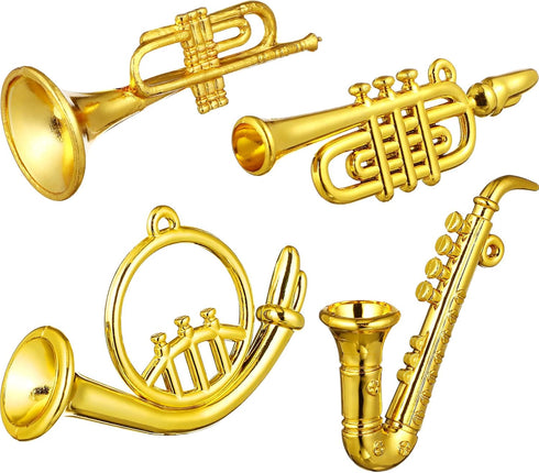 Balacoo 4Pcs Mini Plastic Musical Instrument Dollhouse Trumpet Saxophone Miniature Dollhouse Model Gold Christmas Tree Hanging Decor...