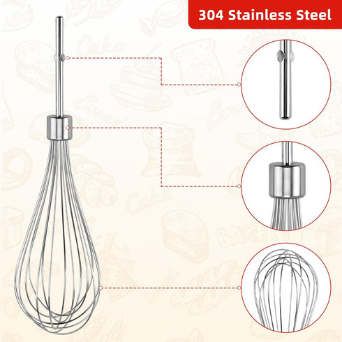Fetechmate KHM2B W10490648 Hand Mixer Turbo Beaters (2 Pack) & KHMPW Stainless Steel Pro Whisk(2 Pack)-Replace AP5644233, PS4082859, KHM2B, KHM512...
