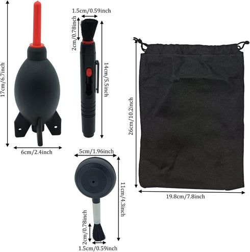 Lens Cleaning Kit Contains 2 Pcs Rubber Rocket Air Blower Duster, Lens Cleaning Pen, Blower Brush Dust Cleaner and Carrying Pouch, for Lens, Camer...