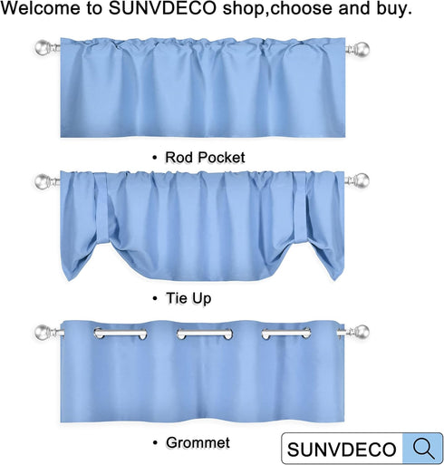 DECOVSUN Sky Blue Valances for Windows 52X18 Inches Blackout Thermal Insulated Valance with Grommet Top for Kitchen Living Room Short Straight Dra...